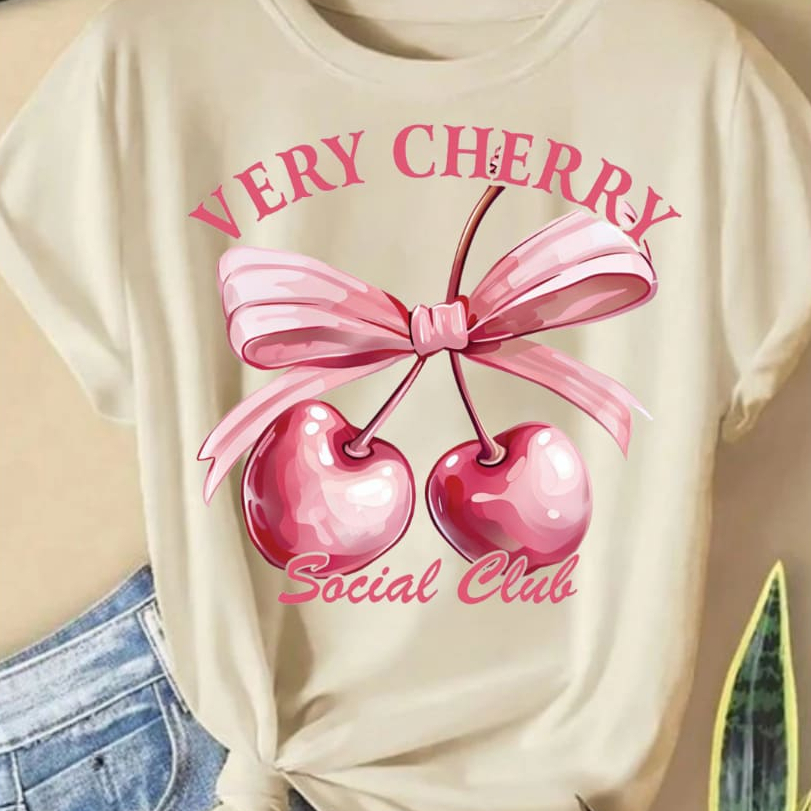 Camiseta Cereja Rosa Aesthetic Algodão Macio Estampa Premium Moda Coreana Streetwear Confortável