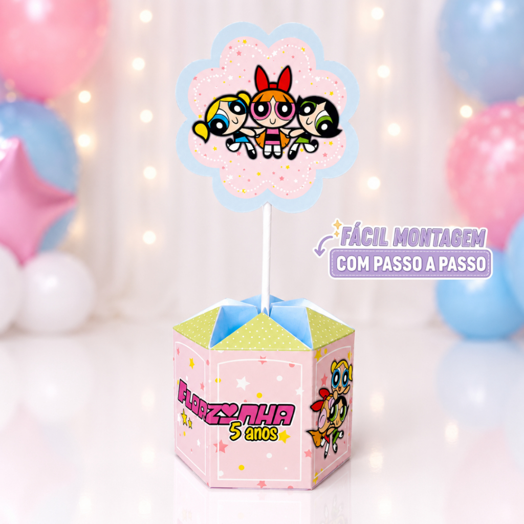 Centro de Mesa Meninas Super Poderosas Pegue e Monte Personalizado | Decoração de Mesa | Lembrancinhas Festa Infantil 💜