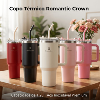 ROMANTIC CROWN Copo Térmico Inox Portátil 1200ml/600ml/1.2L Garrafa Térmica Inoxidável co…