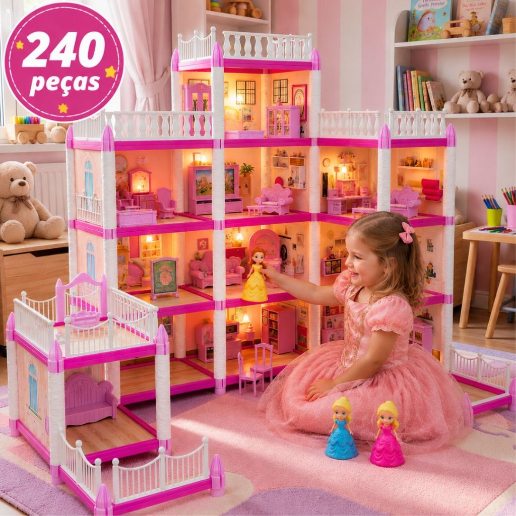 Casinha de Boneca Castelo da Princesa 240 Peças Rosa