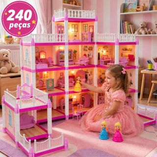 Casinha de Boneca Castelo da Princesa 240 Peças Rosa