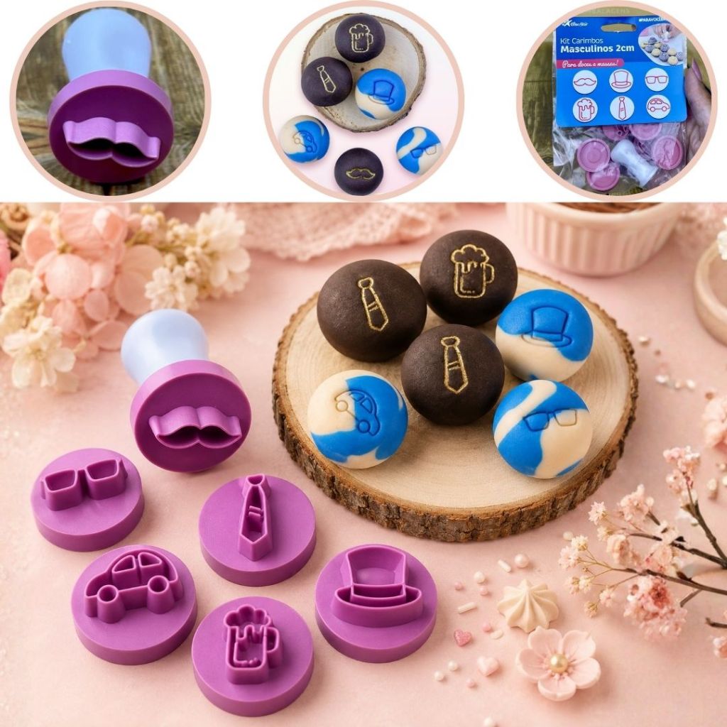 KIT CARIMBOS PARA DOCES PAPAI MASCULINO DIA DOS PAIS BLUESTAR 2 CM (CHOCO)