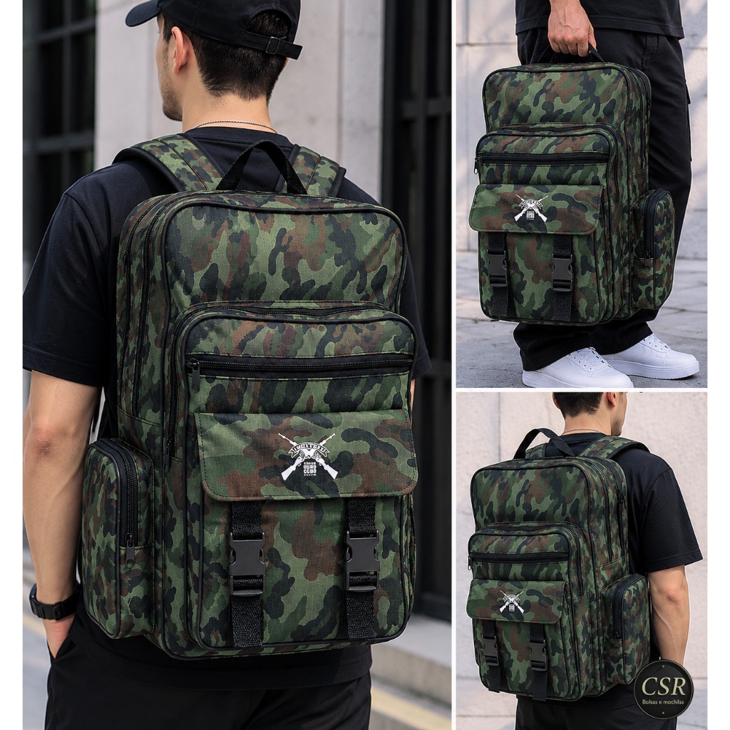 MOCHILA CAMUFLADA GRANDE RESISTENTE PESCA TRABALHO ESCOLAR LAZER ESPORTES ACADEMIA G6 C/S