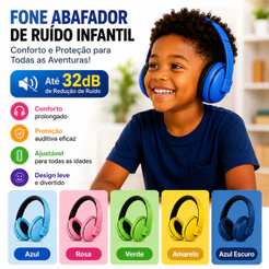 Protetor Auricular Abafador de Ruído 32dB Infantil Autismo TEA TDAH Ajustável Confortável