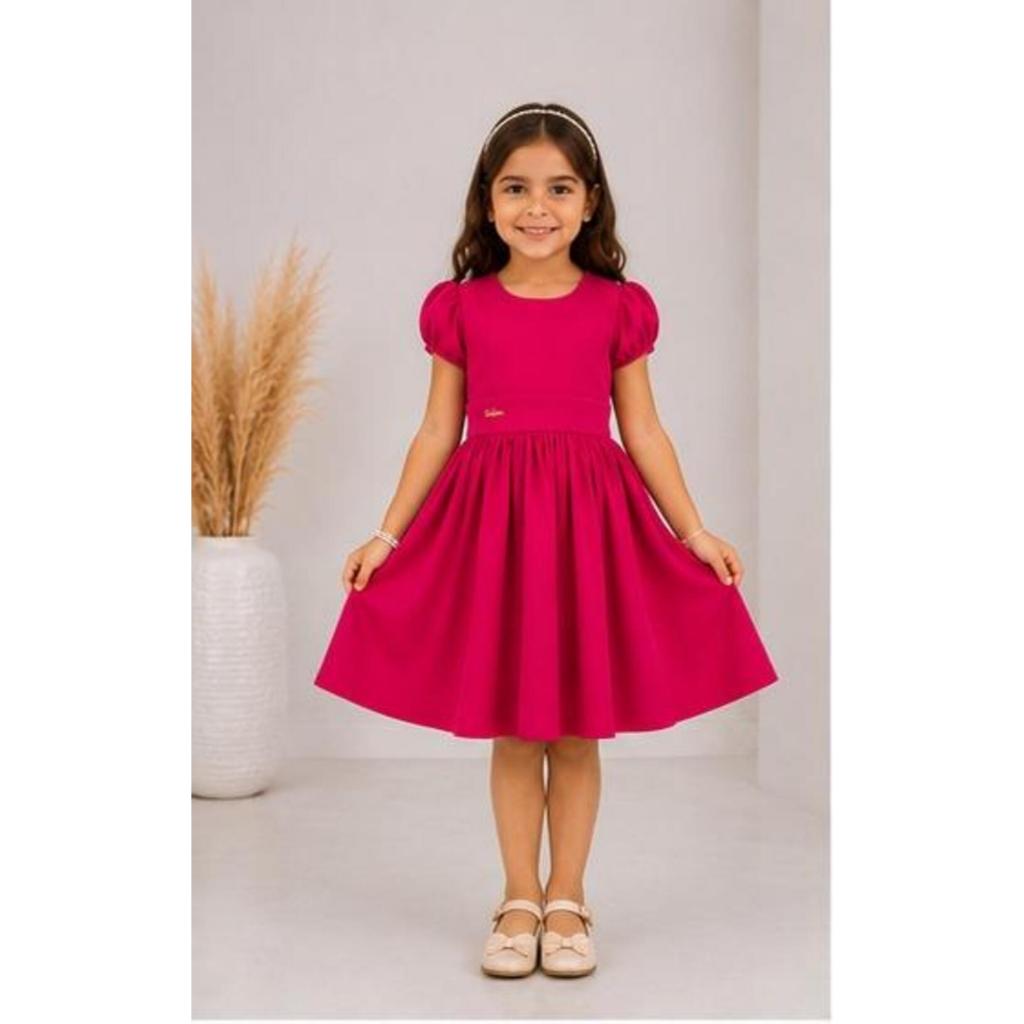 Vestido infantil Menina Rodado - Liso Rosa Pink - Casual, Batizado, Festas, Formatura, Aniversário e Casamento — imagem 2 de 2