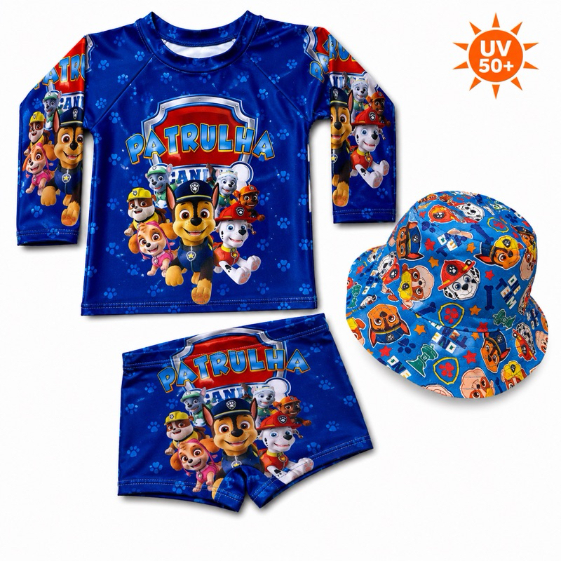 Kit Praia Infantil Patrulha Canina  UV50+ Proteção Solar Camisa Manga Longa Sunga