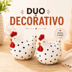 Duo de Galinhas Decorativas | Enfeite Rústico Casa de Campo | Decoração Cozinha Mesa Presente Criativo