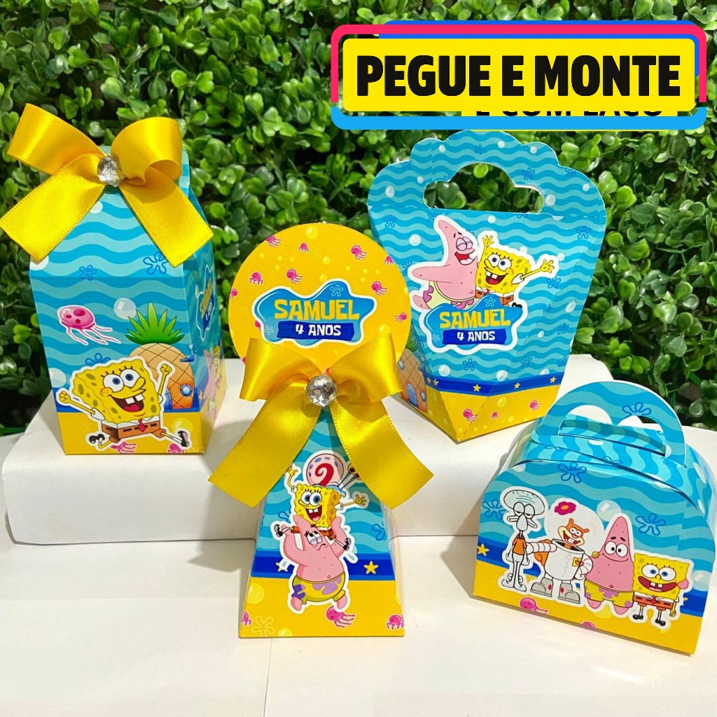 Kit Caixas Personalizadas BOB ESPONJA Lembrancinhas Festa Infantil Aniversário Desmontadas