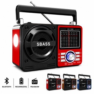 Rádio Caixa de Som Bluetooth Recarregável Lanterna Retro Portátil FM AM USB SD Pilha Radi…