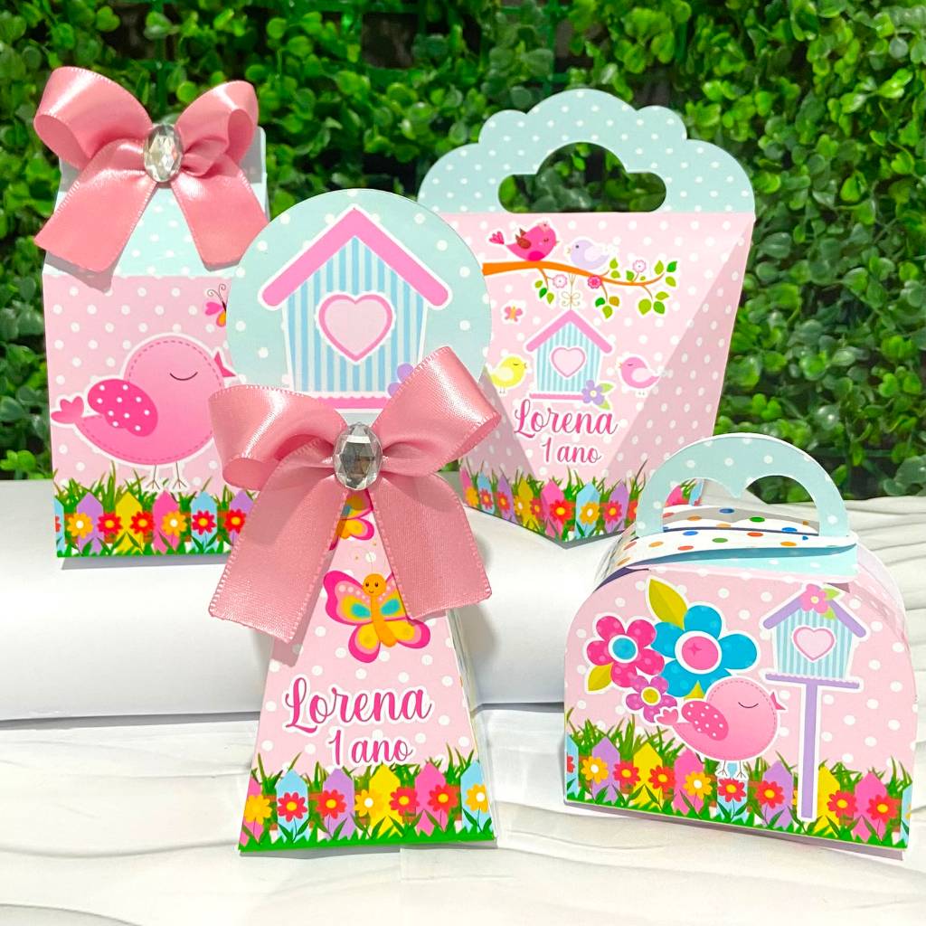 Kit Caixas Personalizadas JARDIM ENCANTADO Lembrancinhas Passáros Festa Infantil  Aniversário Desmontadas