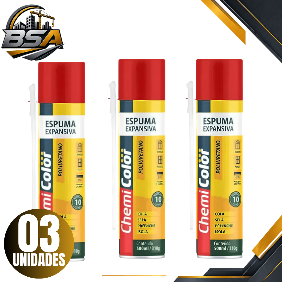 3 Unidades Espuma Expansiva Poliuretano Profissional 500ml Chemicolor