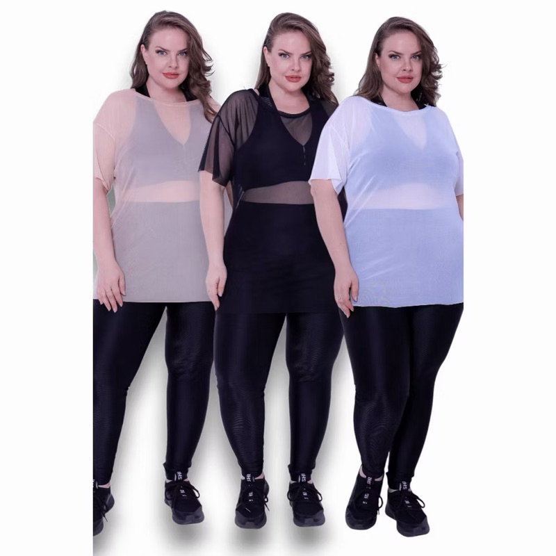 kit 03 Blusa Plus Size Academia Treino Respiravél Blusão Vest Leg Feminina Esportiva