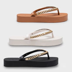 Chinelo Feminino Petite Jolie Plataforma Tira Corrente Metalizada Fresh Up PJ7592