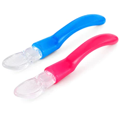 Colher de Treinamento Ponta de Silicone Macia BPA Free Para Bebês Primeiro Estágio Rosa Azul Ergonômica Castela