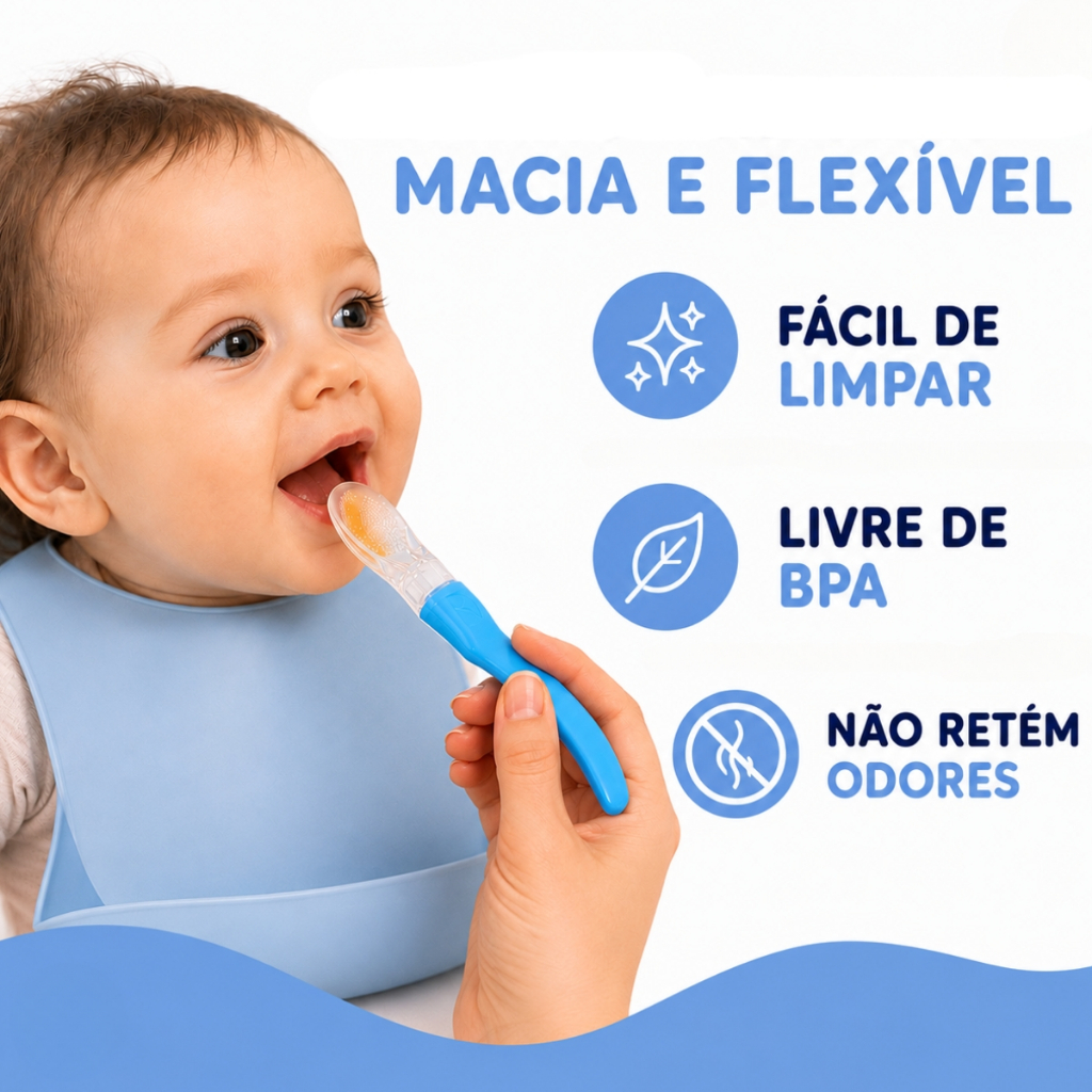 Colher de Treinamento Ponta de Silicone Macia BPA Free Para Bebês Primeiro Estágio Rosa Azul Ergonômica Castela · foto 2