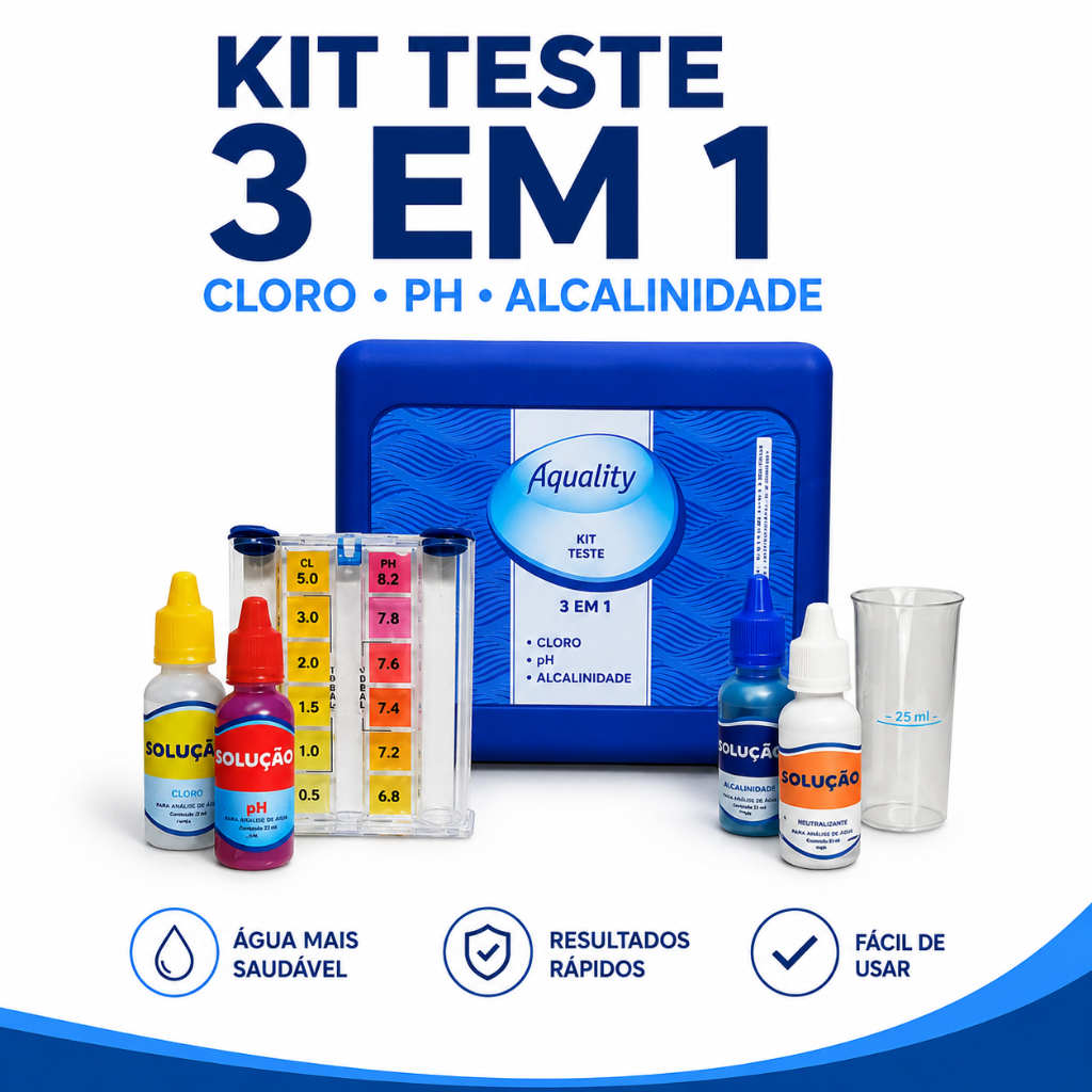 Kit Teste 3 Em 1 Cloro Ph Alcalinidade Tratamento Piscina