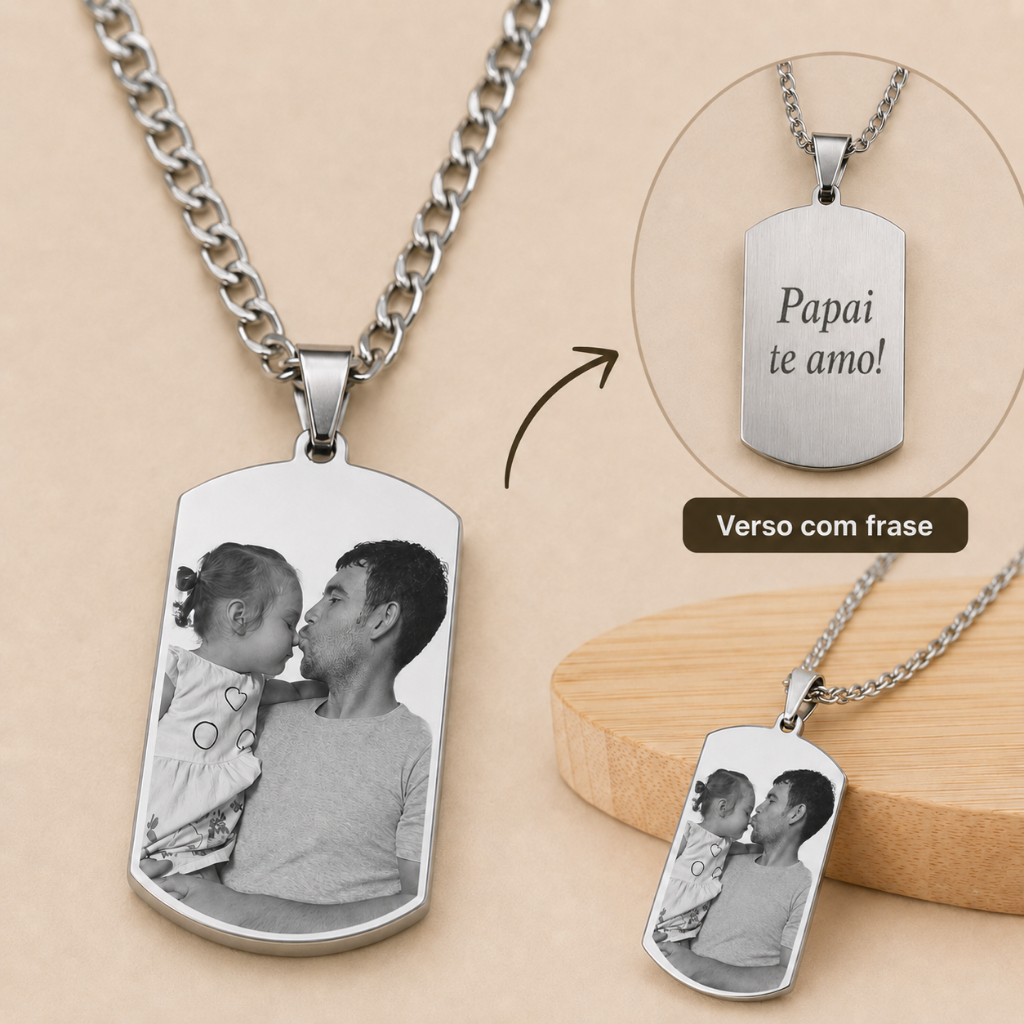 Colar Corrente Masculina Personalizada Com Foto Gravada Laser Presente Pai Filho Namorado Marido Aniversário