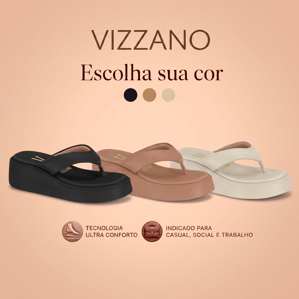 Sandália Feminina Vizzano Casual Plataforma Calce Fácil Confortável Original Lançamento