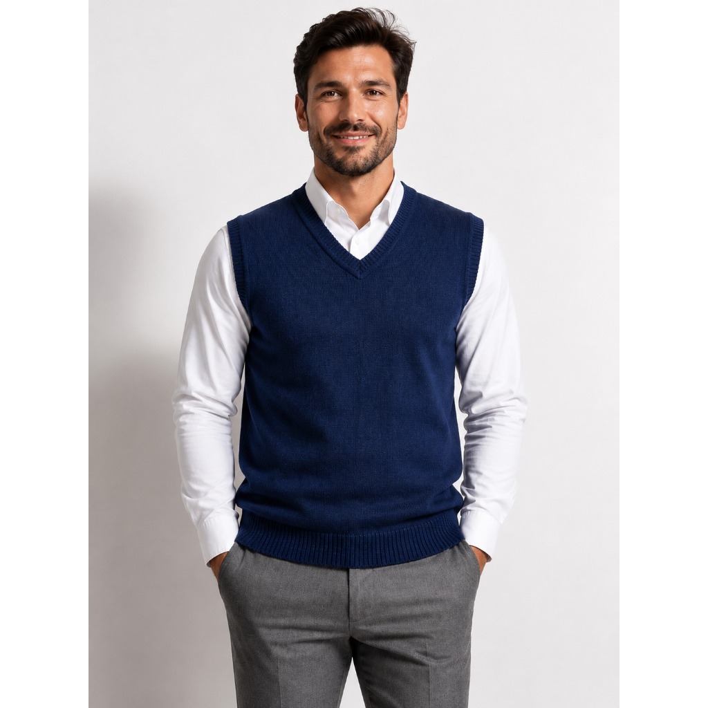 Colete Masculino em Tricô Liso com Gola V