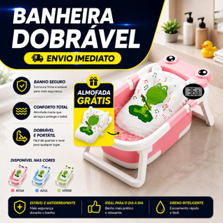 Banheira Bebê Dobrável Portátil Com Termômetro Compacta Segura Divertida Temática Infantil