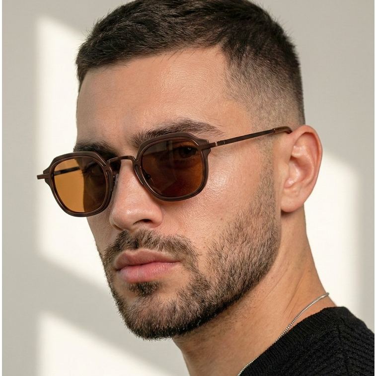 Oculos de Sol Hexagonal Tendencia Preto Fosco Marrom Blogueira Premium uv400 Masculino Feminino