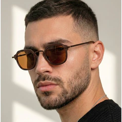Oculos de Sol Hexagonal Tendencia Preto Fosco Marrom Blogueira Premium uv400 Masculino Feminino
