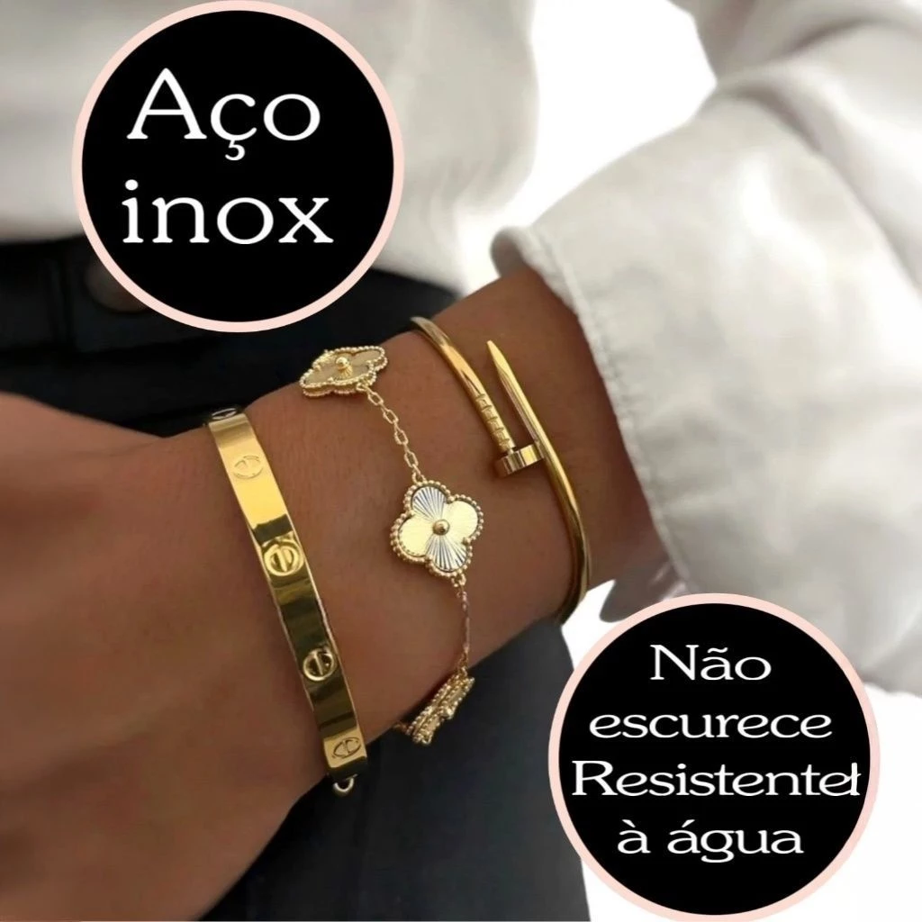 Conjunto de Pulseiras Prata E Dourado Aço Inoxidável Blogueira Tendência Conforto Charme Elegância Moda — imagem 1