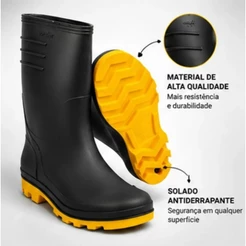 Par Botas De Borracha Galocha Vonder Impermeável forro Motoboy Bota Antiderrapante Limpeza Faxina Bota Para Roça léguas