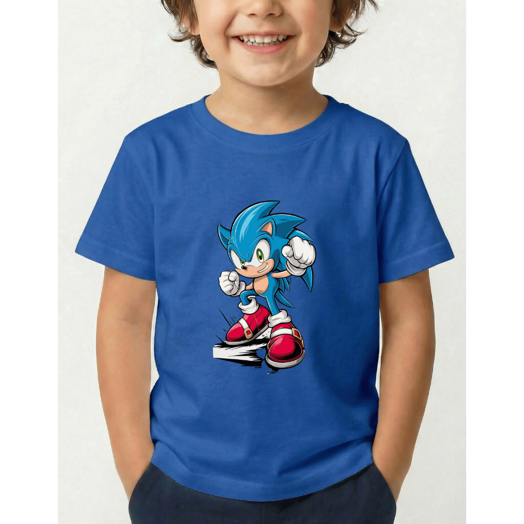 Camiseta Infantil Estampada Desenho Sonic Jogo Personagem 100% Algodão de Alta Qualidade Confortável