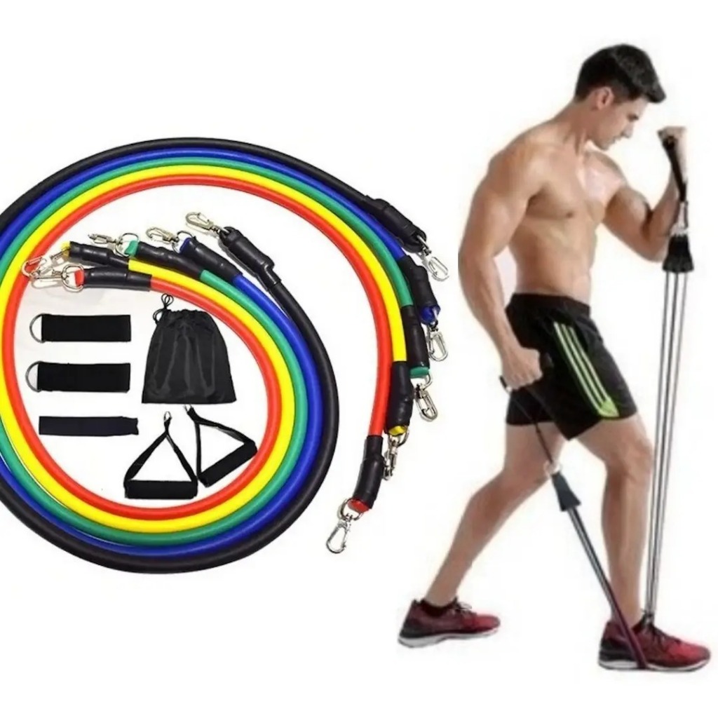 KIT ELÁSTICO EXTENSOR POWER RESISTANCE BAND PARA TREINO FUNCIONAL MUSCULAÇÃO PILATES CROSSFIT E EXERCÍCIOS EM CASA