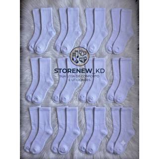 Kit 24 Pares Meia Longa Branca Algodão Cano Longo Unissex, Meia Feminina, Meia Masculina