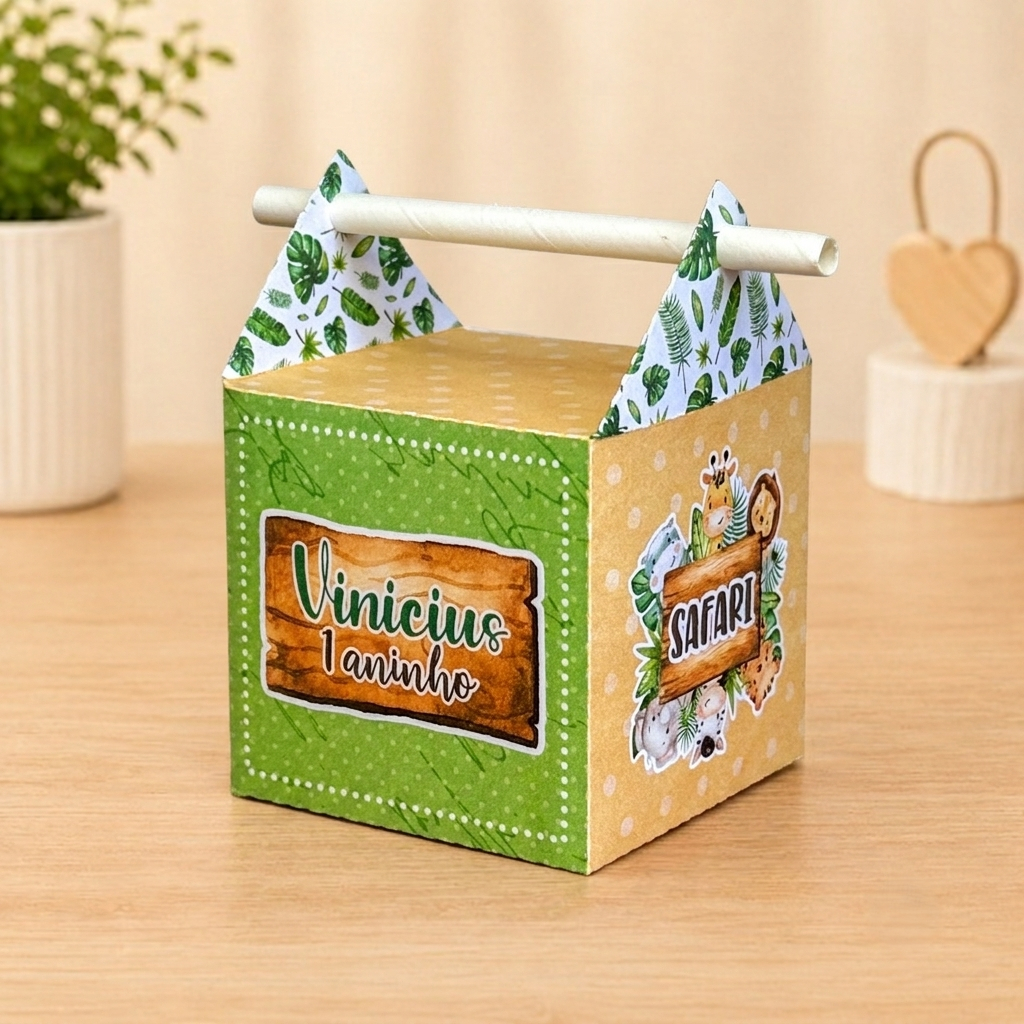Caixa Canudo Safari kit Lembrancinha Personalizada Aniversário Infantil