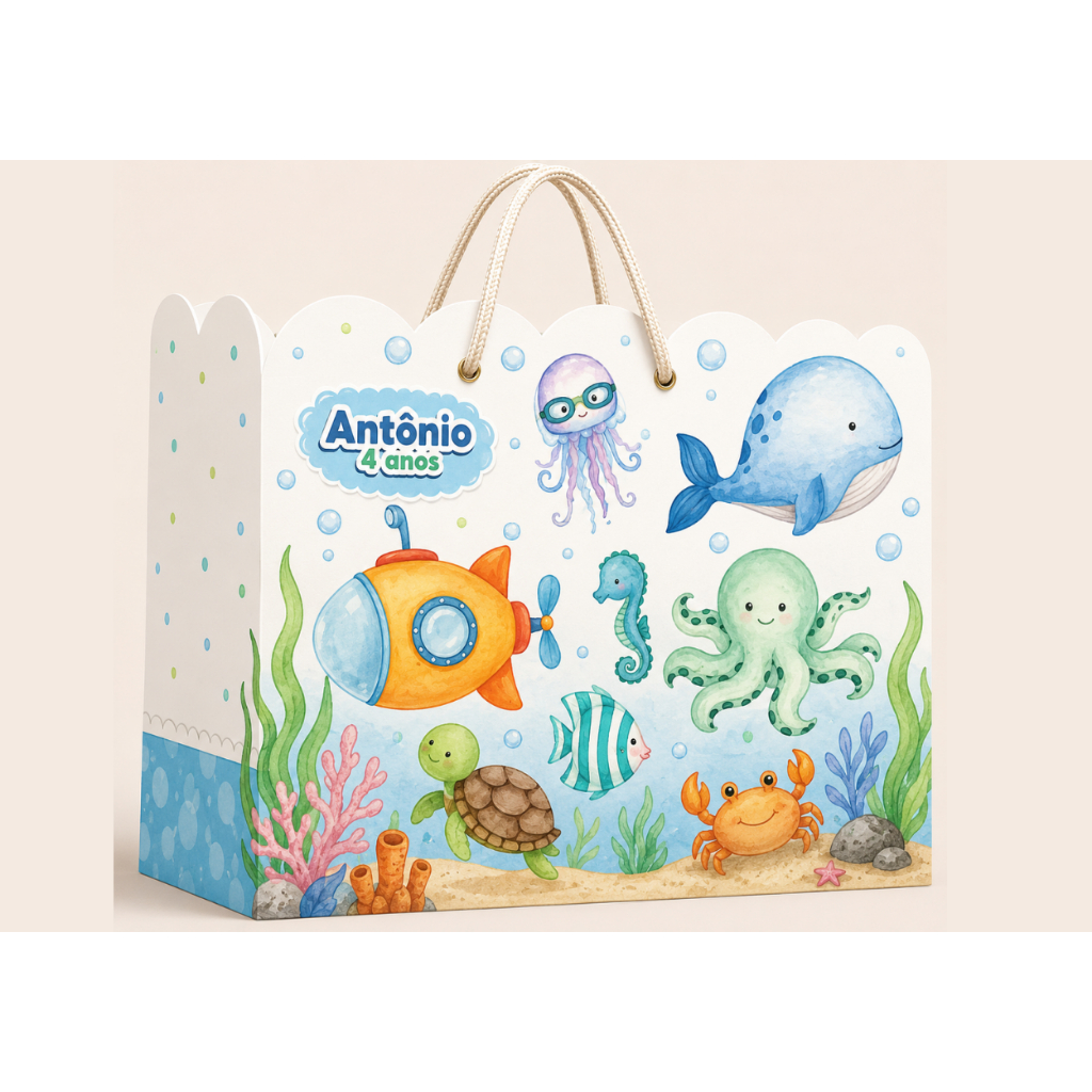 Sacolinha Personalizada Festa Infantil 20x15cm Nuvem Lembrancinha Alto Mar