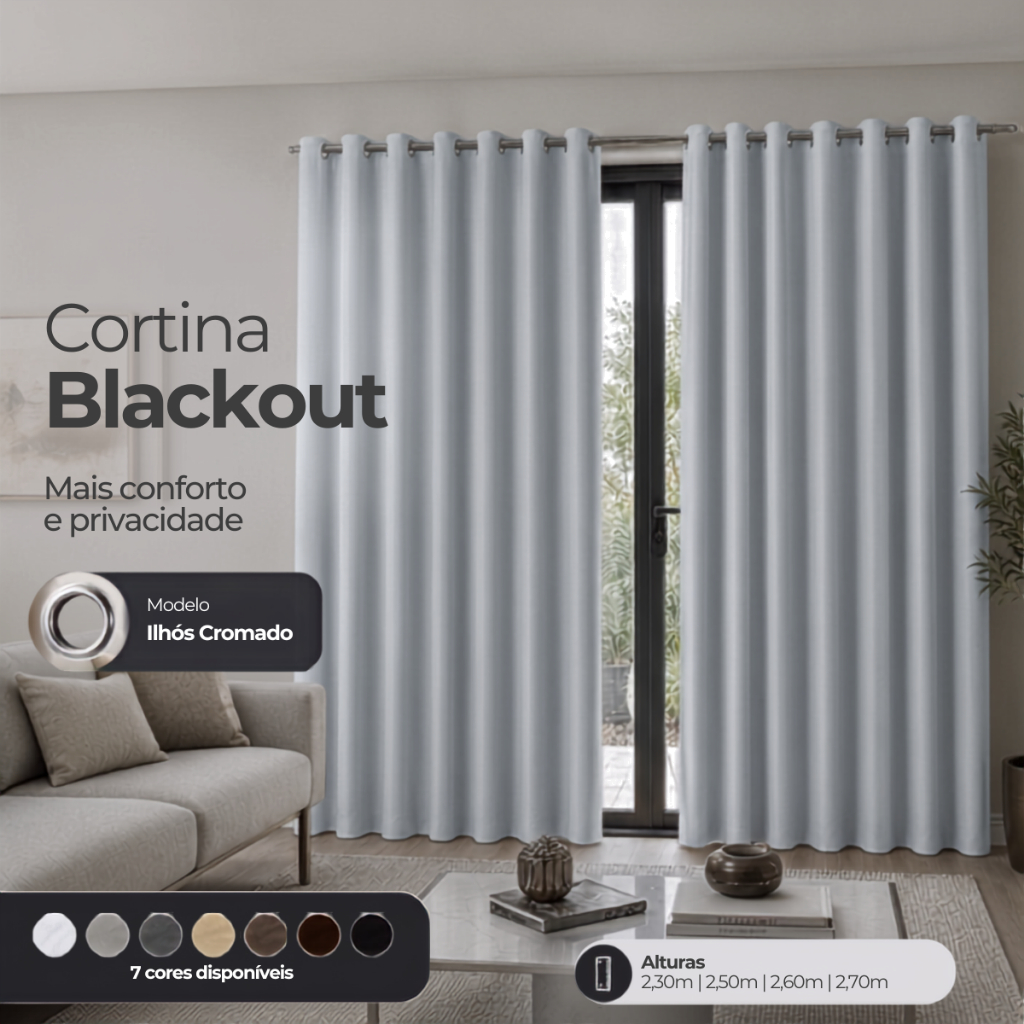 Cortina Blackout  Premium  3 Metros -  Modelo para Varão/Ilhós - Corta Luz