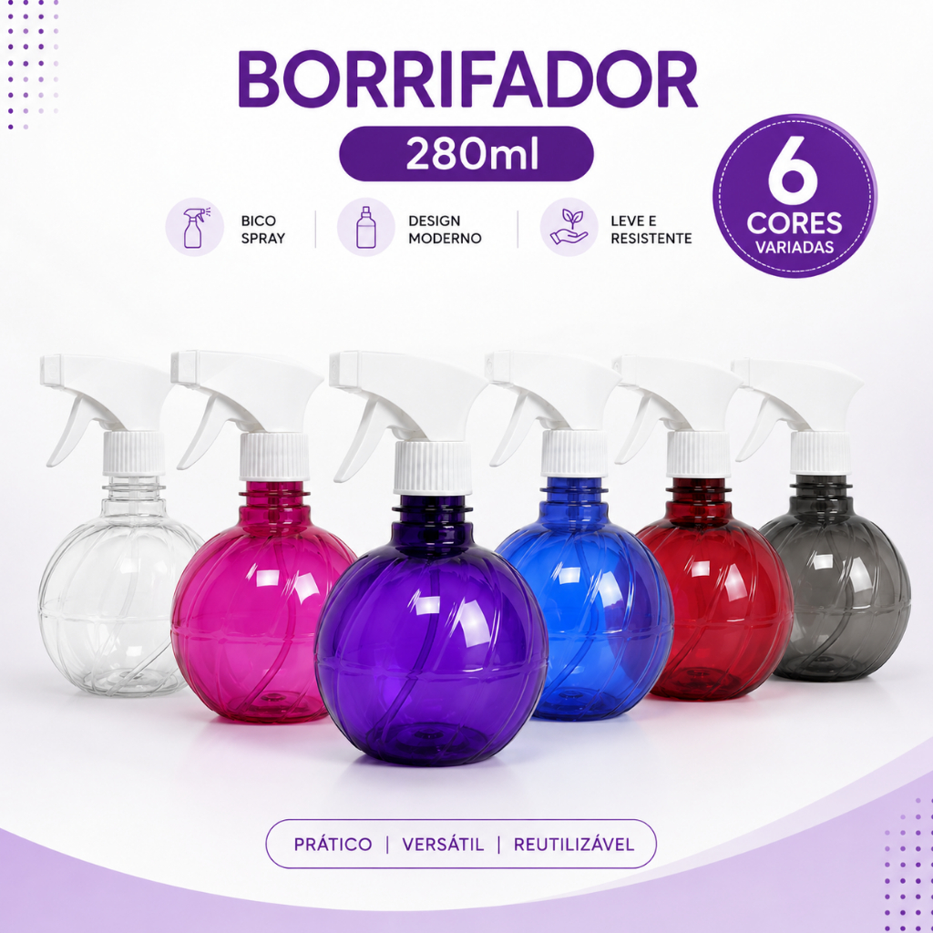 Conjunto Até 4 Pulverizador Bolinha 280ml 6 Opções de Cores– Borrifador Spray Manual Recarregável para Água