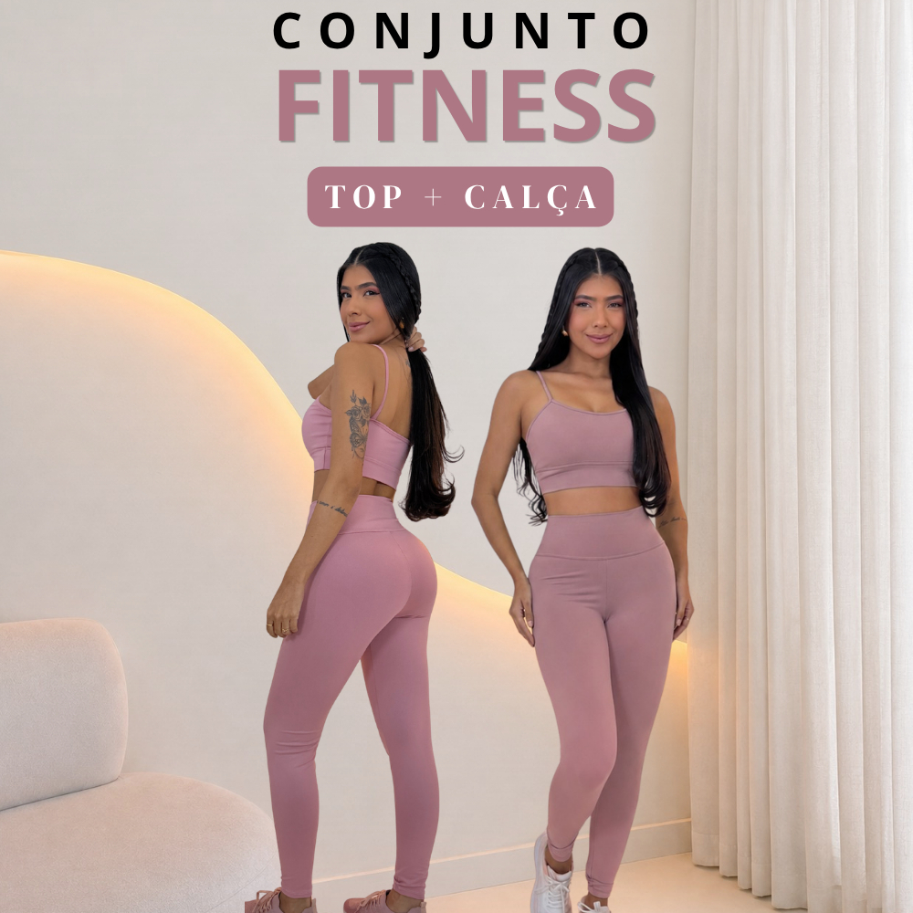 Conjunto Feminino Top e Calça Legging Suplex Cintura Alta Sem Transparência Academia Fitness