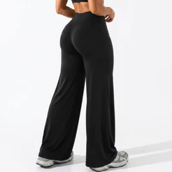 Calça Feminina Wide Leg Cintura Alta Pantalona Confortável Treino Academia Yoga