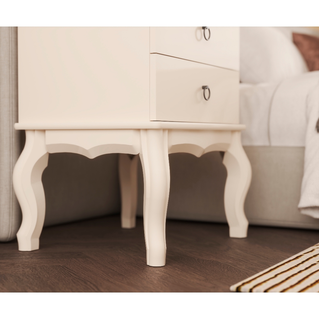 Mesa de Cabeceira Estilo Luis XV 2 Gavetas Pés Madeira Maciça EDN
