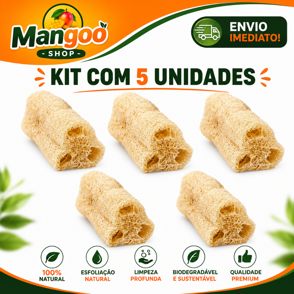 Kit Com 5 Bucha Esponja Vegetal Natural Ecológica Para Banho Esfoliação