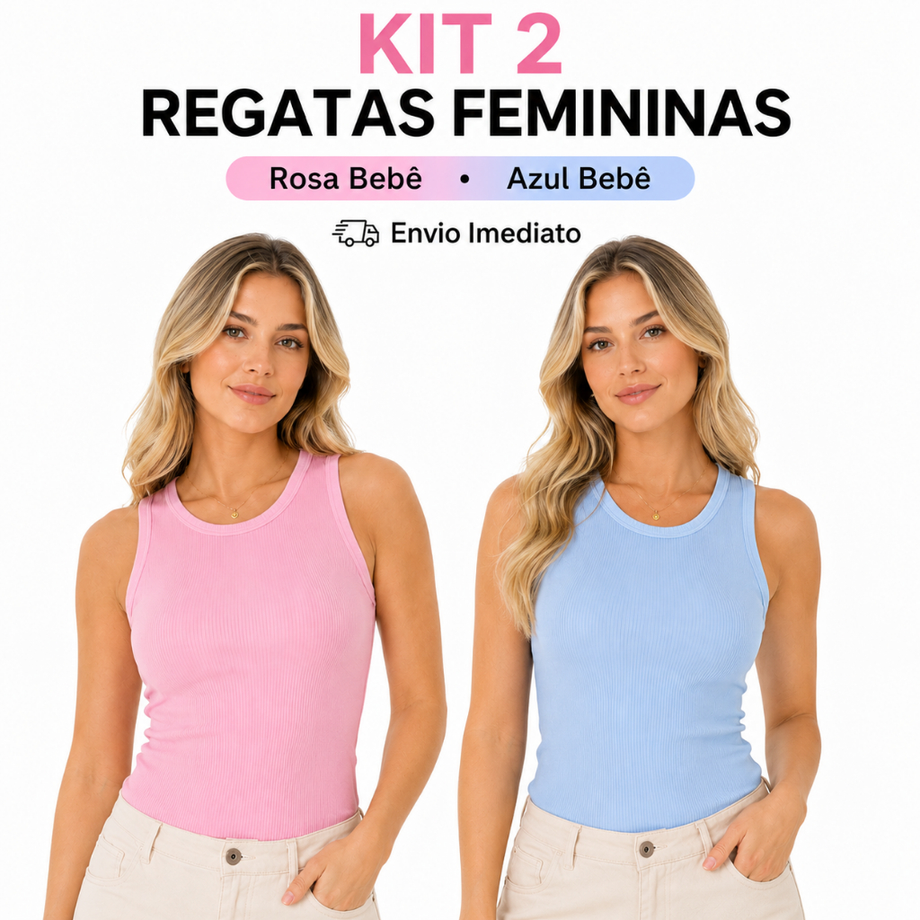 Kit 2 Regata Canelada Confortável Premium Moda feminina Básica Candy Color Lisa Academia Versátil