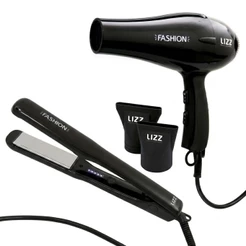 Kit Salão em Casa com Secador Profissional Fashion 2200W + Prancha Alisadora 230°C (450°F) Bivolt Original Lizz Pro