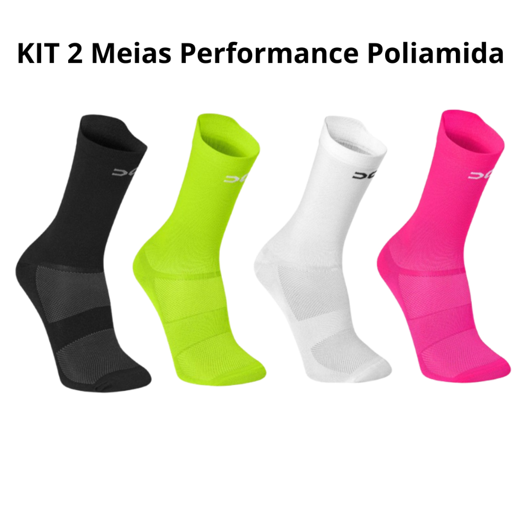 KIT 2 Meias Esportiva Corrida Poliamida Adulto 3D Respirável Academia Crossfit 97% Poliamida Ciclismo Cano Médio 34-39