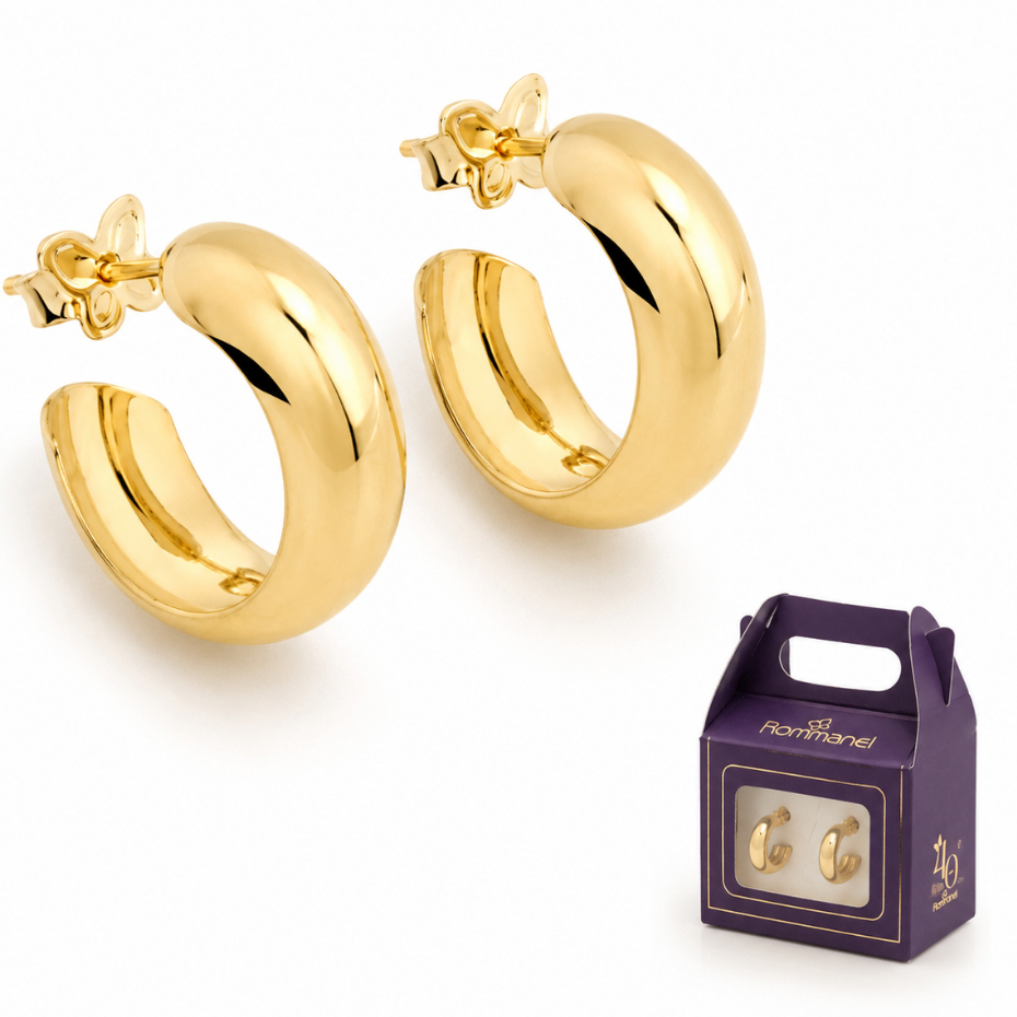 Brinco Meia Argola Rommanel Banhado A Ouro 18k -
