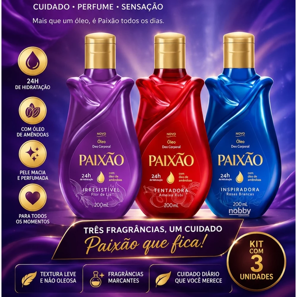 Kit 3 Óleos Corporais Paixão 200ml