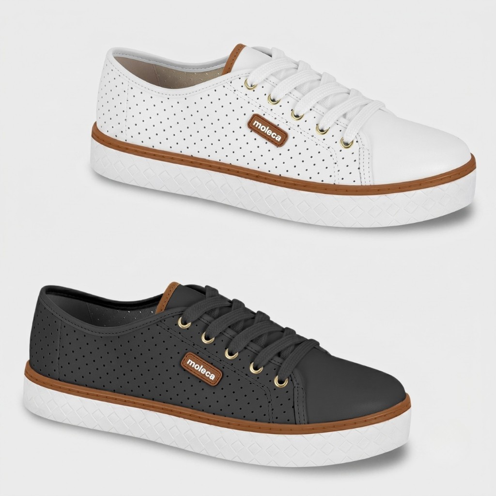 Tênis Feminino Moleca Casual Delicado Furinhos Plataforma Conforto