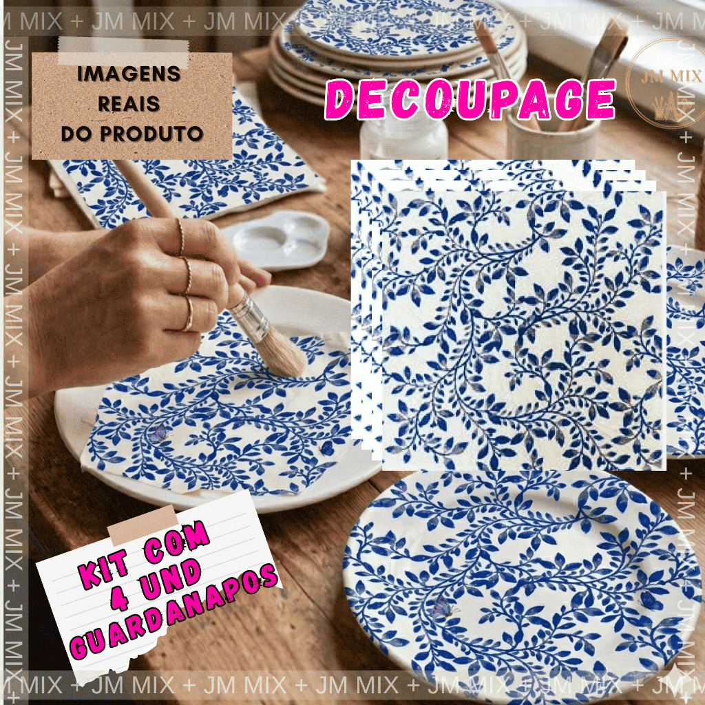 Guardanapos de Papel Floral 33x33cm - 04 unidades -  Edição Especial Decoupage Fofinho Kit Mesa posta