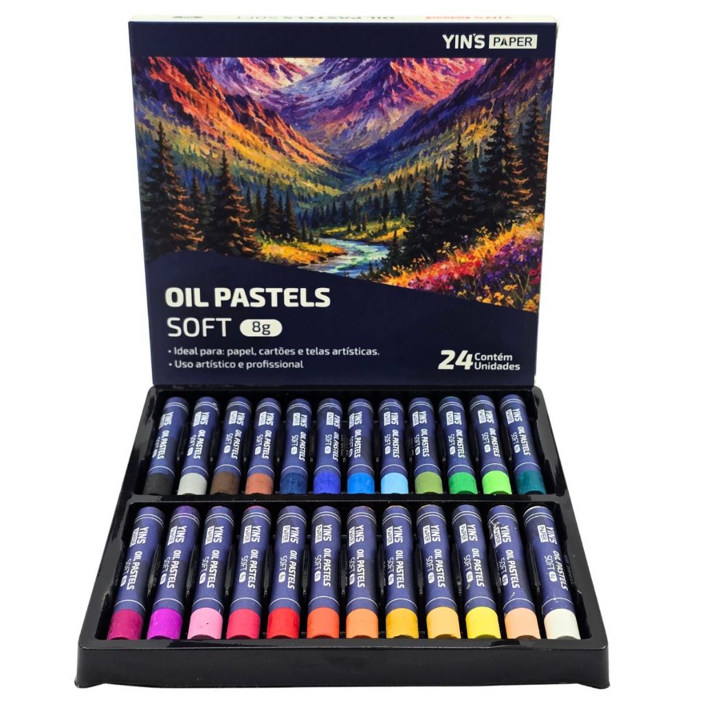 Giz Pastel Oleoso Soft Yins Paper 24 Cores 8g Alta Pigmentação para Desenho e Pintura