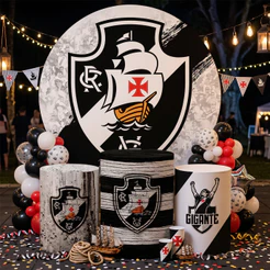 Kit Capa Painel de Decoração Redondo + Três Capas De Cilindro Vasco Da Gama Futebol Time