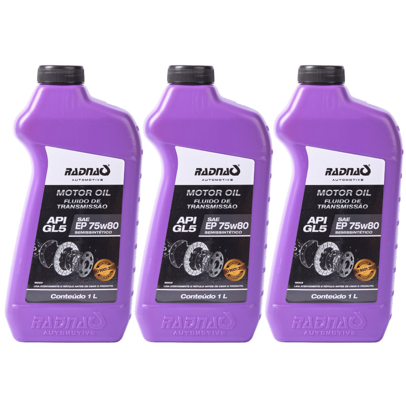 Kit 3L Óleo De Cambio Fluido de Transmissão 75w80 API GL5 Semissintético Radnaq 1 Litro