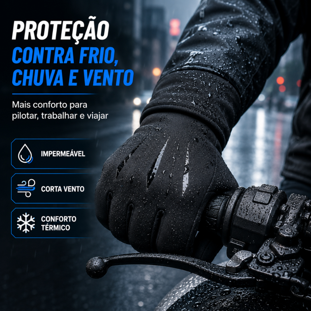 Luva Impermeável Moto Bike Térmica Touch Touchscreen Antiderrapante Proteção Chuva Inverno Frio — imagem 2 de 2